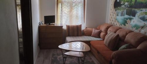 a living room with a couch and a table at Apartament pod zamkiem in Olsztyn