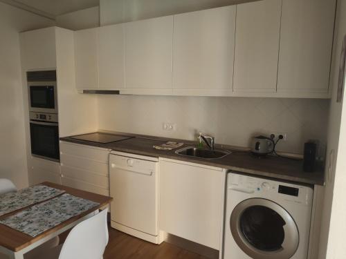 a kitchen with a washing machine and a sink at Quinta das Bicas AL in Angra do Heroísmo