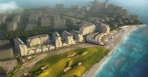 an aerial view of a resort next to the ocean at Mayan Yas Island in Abu Dhabi