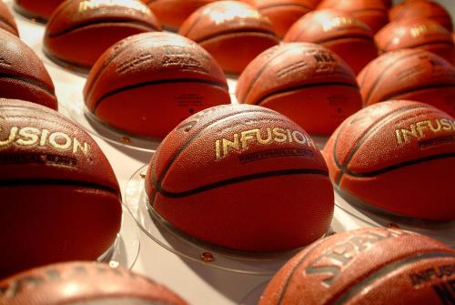 a bunch of brown footballs sitting on display at Marriott Springfield Downtown in Springfield