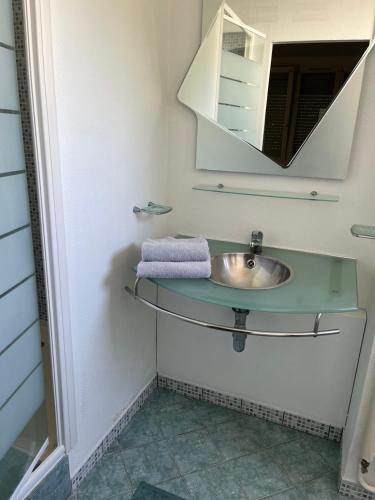 een badkamer met een wastafel en een spiegel bij Zénith de Rouen - Sud 3 - Diochon - Parc Expo in Le Grand-Quevilly
