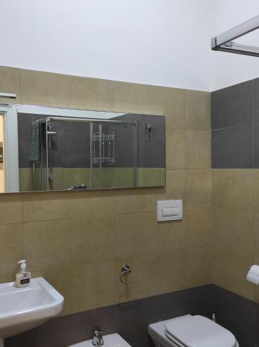 Interno 12 - L'Aquila في لاكويلا: حمام مع حوض ومرحاض ومرآة