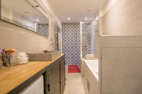 une salle de bain avec un lavabo et une douche dans l'établissement Le Cocon Aixois, à Aix-en-Provence