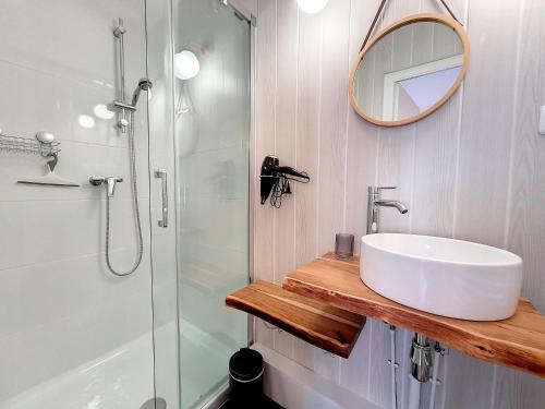 une salle de bain avec un lavabo et une douche dans l'établissement Le Refuge / pied-à-terre pragmatique, à Dijon
