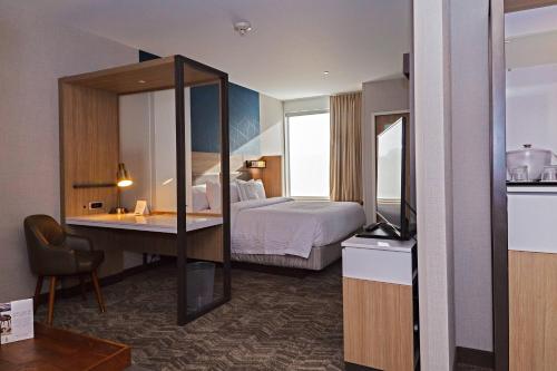 a hotel room with a bed and a mirror at SpringHill Suites by Marriott Somerset Franklin Township in Somerset