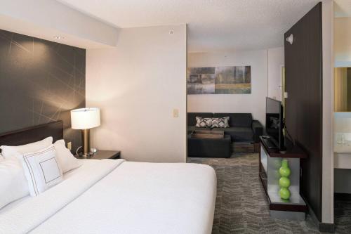une chambre d'hôtel avec un lit et un salon dans l'établissement SpringHill Suites by Marriott Billings, à Billings