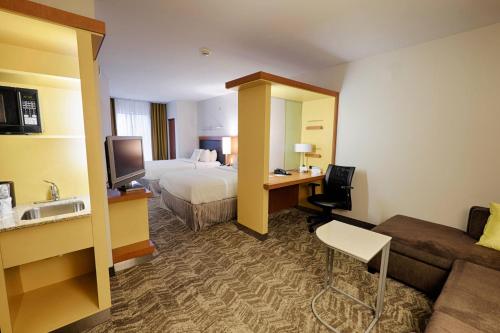 Habitación de hotel con dormitorio con cama y sofá en SpringHill Suites by Marriott Albany Latham-Colonie en Albany