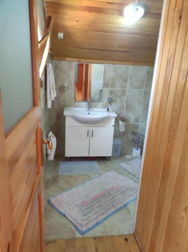 ein kleines Bad mit einem Waschbecken und einem Waschbecken in der Unterkunft Delmece yaylası konaklama in Yalova