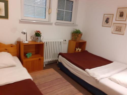 a bedroom with two beds and a window at Apartman Zdenka Marija in Varaždin