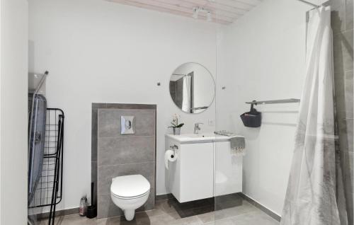 uma casa de banho branca com um WC e um espelho. em Stunning Apartment In Slagelse With Kitchen em Slagelse