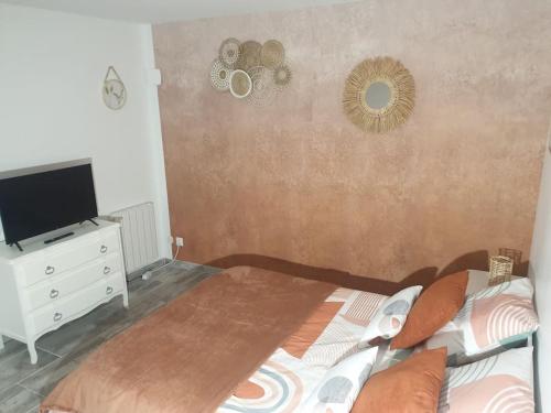 1 dormitorio con 1 cama y TV en la pared en La Terracotta Rer C -N104-A6 en Brétigny-sur-Orge