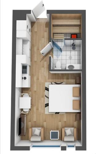 plan piętra małego apartamentu z pokojem w obiekcie Studio in the heart of Levi. Walk to ski lift w mieście Kittilä