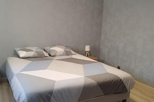 ein Schlafzimmer mit einem großen Bett mit zwei Kissen in der Unterkunft Appartement tout équipé proche gare et centre in Dijon