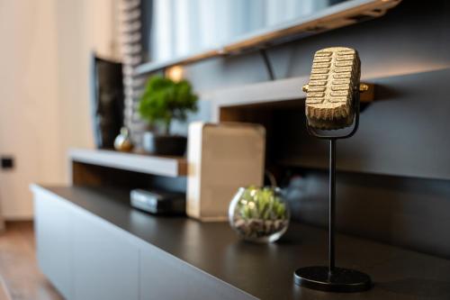 a microphone on a stand on a counter at Apartman Riva in Vrnjačka Banja
