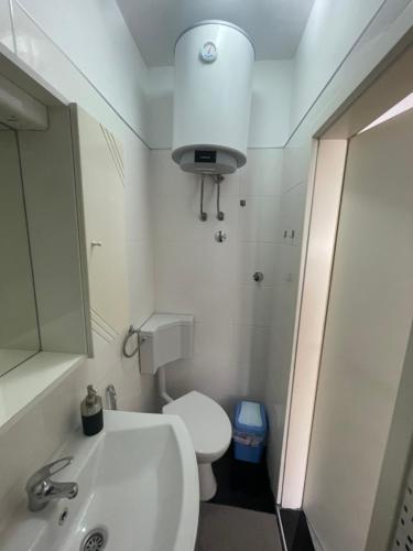 ein weißes Bad mit einem WC und einem Waschbecken in der Unterkunft Studio Apartman Centar in Zenica