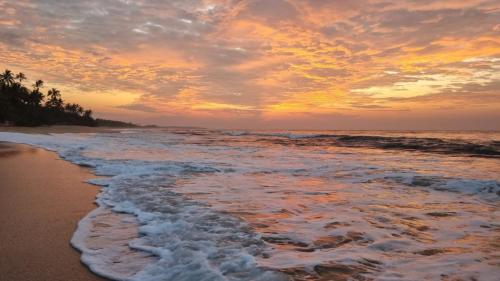 a view of the beach at sunset at Cinnabar Resort in Tangalle