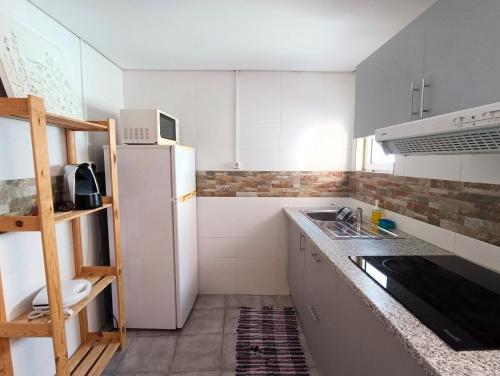 a kitchen with a white refrigerator and a sink at Bonjoia Apartments in Porto