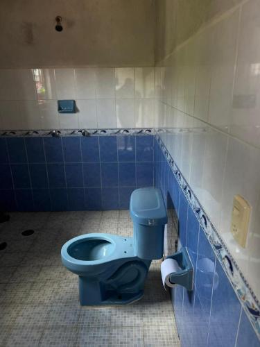 aseo azul en un baño con azulejos azules en Casa Esther, 