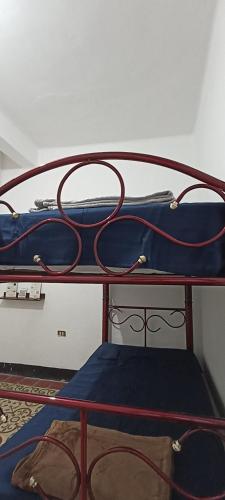 górne łóżko piętrowe z niebieską pościelą w obiekcie Hostal Casa Azul, Chantli w mieście Orizaba