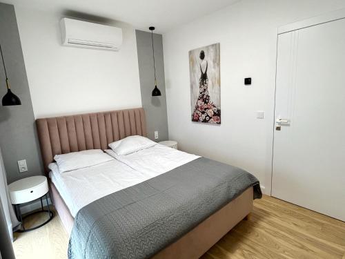 a bedroom with a bed and a painting on the wall at Solaris Darłówko Premium Emilia Strupiechowska in Darłowo