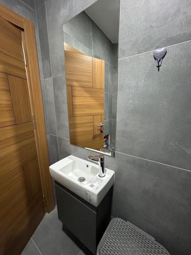 a bathroom with a sink and a mirror at Star Apartments 1 in Novi Pazar