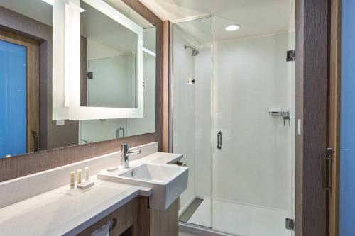 a bathroom with a sink and a shower at SpringHill Suites by Marriott Orlando Lake Nona in Orlando