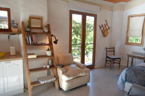 un soggiorno con divano e sedia in camera di Romantic and private cabin in Río Hurtado a Hurtado