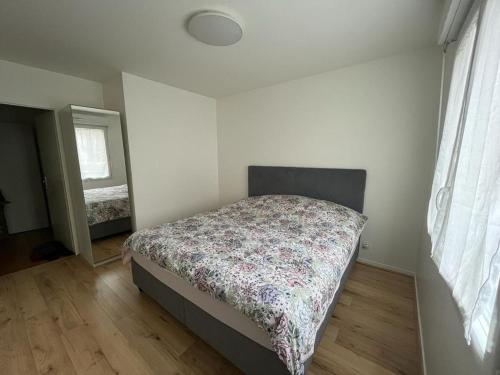 - une chambre avec un lit dans une pièce dotée d'une fenêtre dans l'établissement castle apartment, à Maisons-Alfort