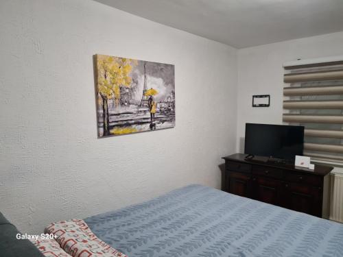 a bedroom with a bed and a painting on the wall at Kod nane Cane in Nova Varoš