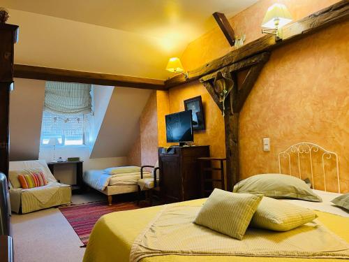 pokój hotelowy z dwoma łóżkami i telewizorem w obiekcie LE JARDIN DU VENDOME w Tours