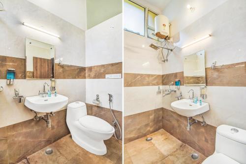 dwa obrazy łazienki z toaletą i umywalką w obiekcie Jaipur Nobel w mieście Dżajpur