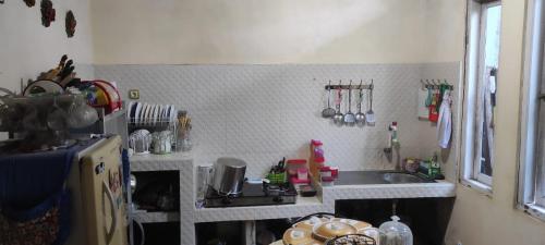 een kleine keuken met een wastafel en een fornuis bij Alesya Homestay 