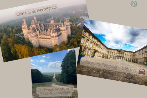 a collage of photos of a building with the words cincinnati be preparedatio at L'Escapade de Pierrefonds - vue château - jardin in Pierrefonds