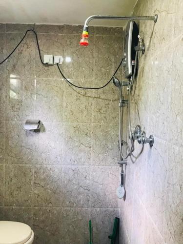a shower in a bathroom with a toilet at Calm Palace in Weligama