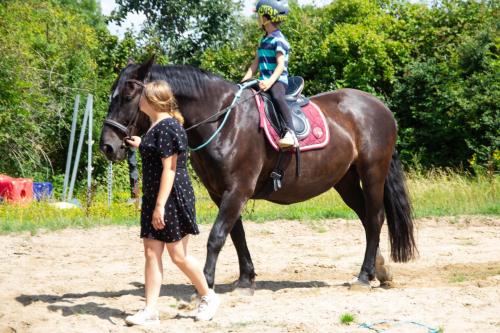 a little girl sitting on a horse next to a girl at Meislahnhof Fehmarn in Fehmarn