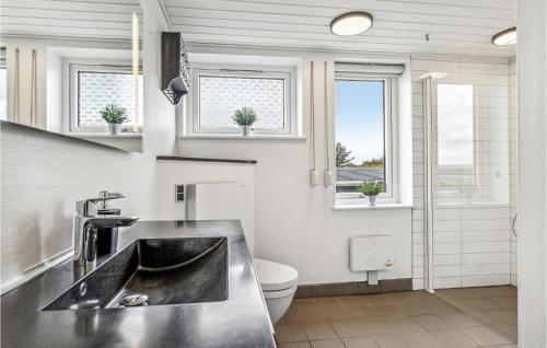 a bathroom with a sink and a toilet and windows at Stunning Home In Esbjerg V With Wifi in Esbjerg