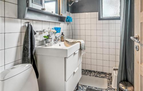 a bathroom with a sink and a toilet at Nice Home In Sjllands Odde With House Sea View in Tjørneholm