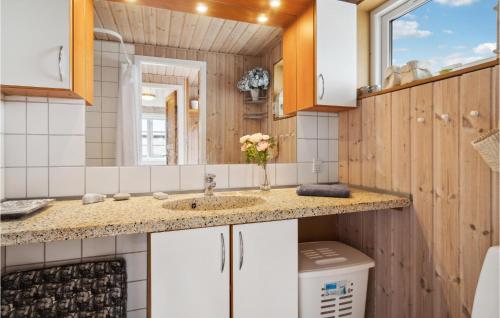 a bathroom with a sink and a mirror at Nice Home In Ebeltoft With 5 Bedrooms, Sauna And Wifi in Ebeltoft