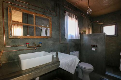 a bathroom with a sink and a toilet at The Desert House in Uis