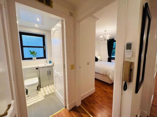 uma casa de banho com um lavatório e um WC num quarto em A Stylish Two-Bedroom Flat-Free Parking-CityCentre em Aberdeen