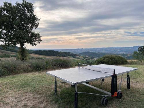 a ping pong table sitting on top of a field at Paradiso sulle Colline Parmensi in Medesano