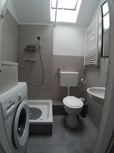 a small bathroom with a toilet and a sink at Studio Apartment Lenchy in Zagreb