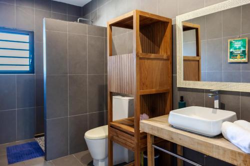 ein Bad mit einem Waschbecken und einem WC in der Unterkunft La Villa Belvédère - Saint Gilles les Bains in Saint-Gilles-les-Bains