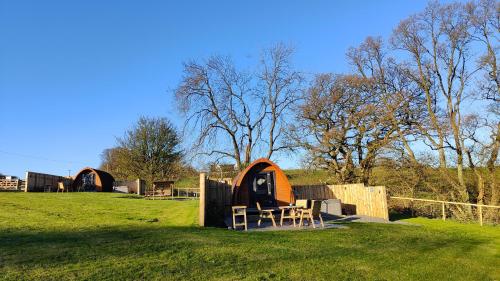 a couple of small tents in a grass field at Devonknowes lodges in Tillicoultry
