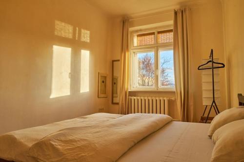 - une chambre avec un grand lit et une fenêtre dans l'établissement A nice, quiet and central place in Riga!, à Riga