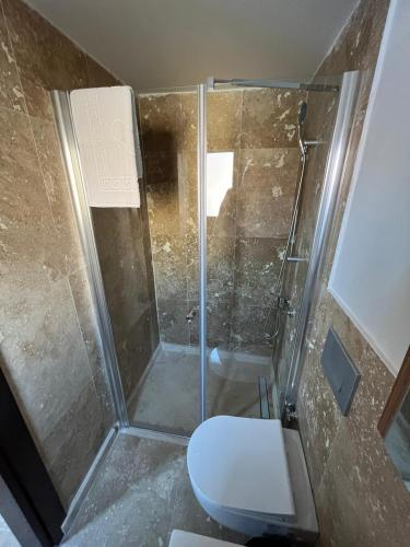 a bathroom with a toilet and a shower at AGON Ephesus in Selcuk