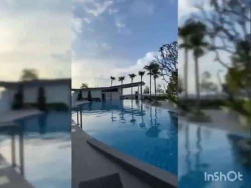 uma colagem de duas fotos de uma piscina em SAZ Ivory em Semenyih