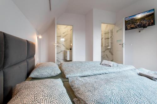 - une chambre avec 2 lits et une télévision murale dans l'établissement Mega widok 5, à Szklarska Poręba