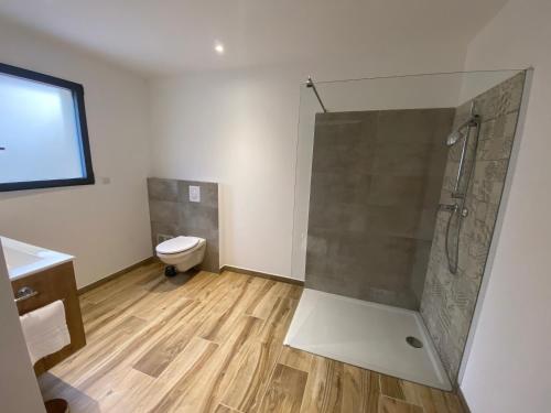 a bathroom with a shower and a toilet at CASA JOSEPHINE in Serra-di-Ferro