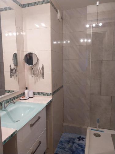 une salle de bain avec une douche, un lavabo et une baignoire dans l'établissement Location Anglet proche plage, à Anglet